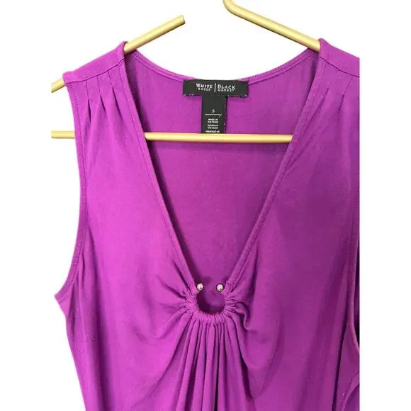 WHBM Purple Sleeveless V‑Neck Circle Detail Stretch Top Women’s S EUC - Picture 4 of 8
